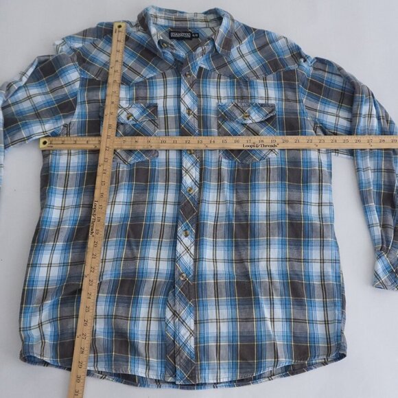 Vintage Dakota Blue Brown Plaid Button Up Outdoor Hiking Cottage Cotton Shirt XL - Picture 3 of 11